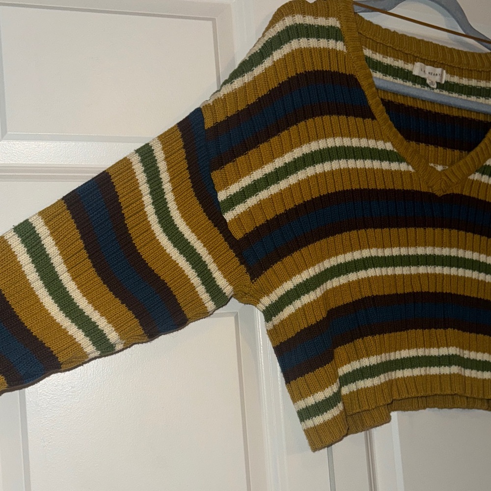La Hearts Multicolor Striped V-Neck Sweater - Picture 3 of 5